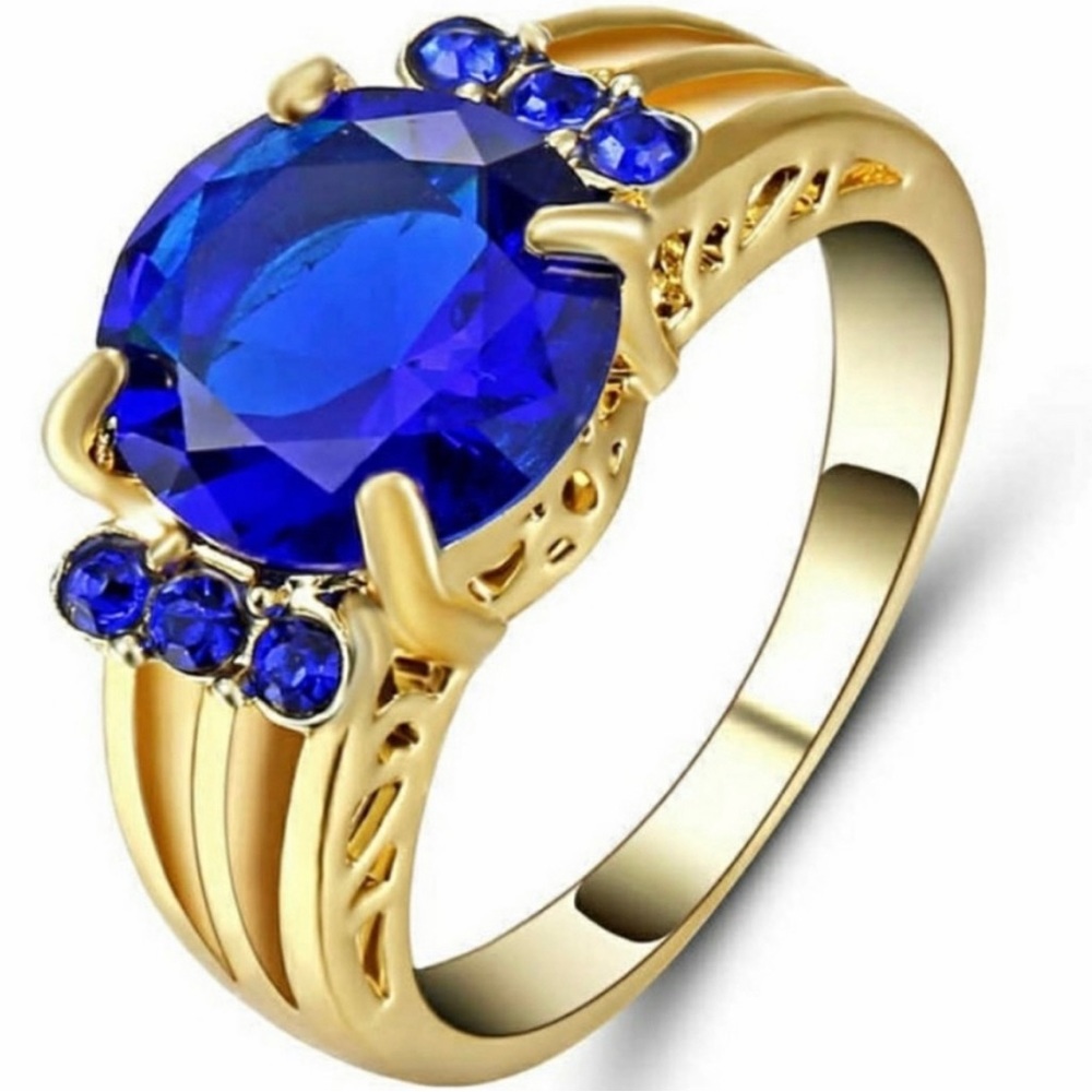 ✨10KT Yellow Gold Filled Blue Sapphire Ring